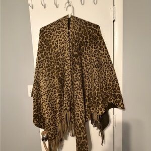 Leopard Print Fringe Shawl